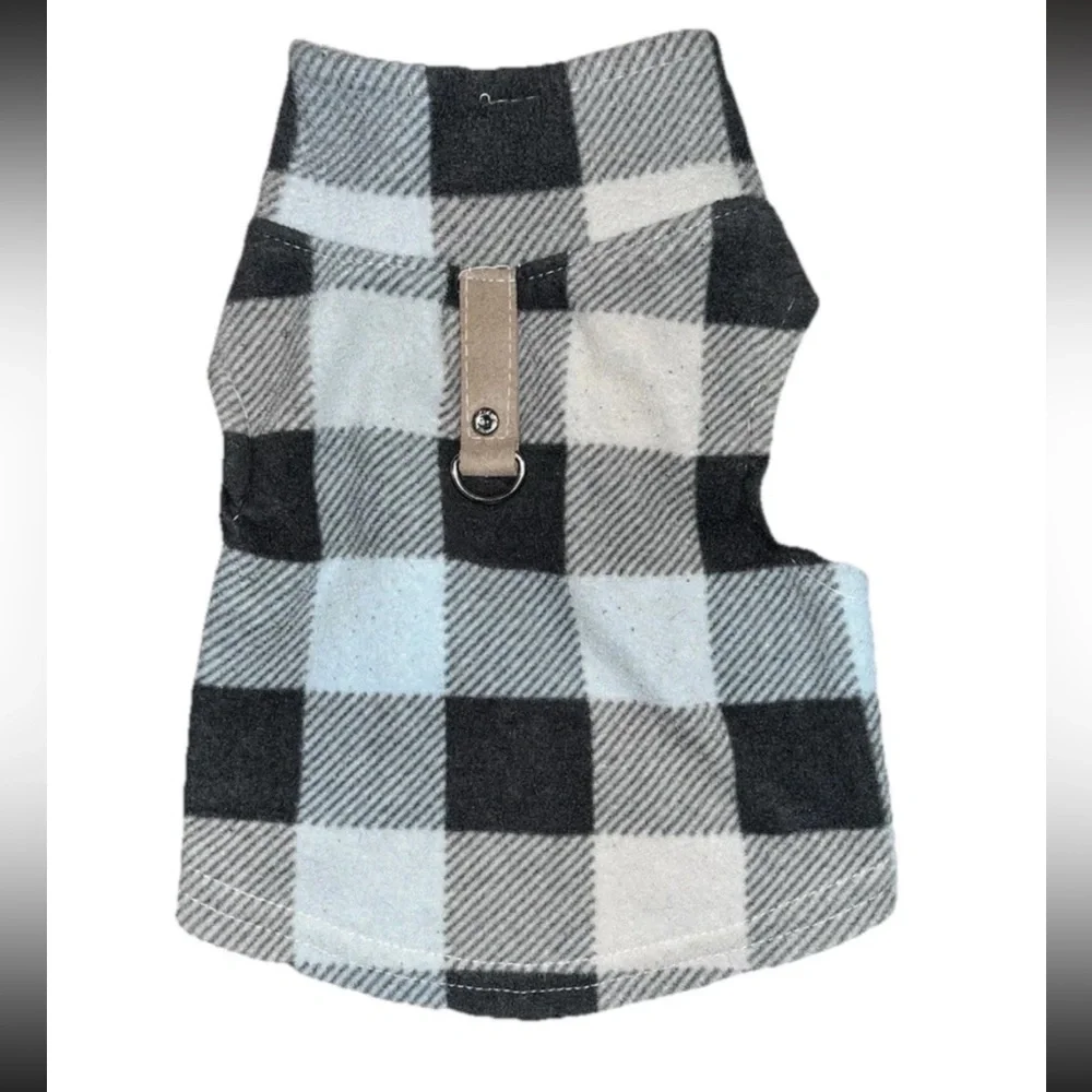 Dog Fleece Sweater Blue Plaid SM